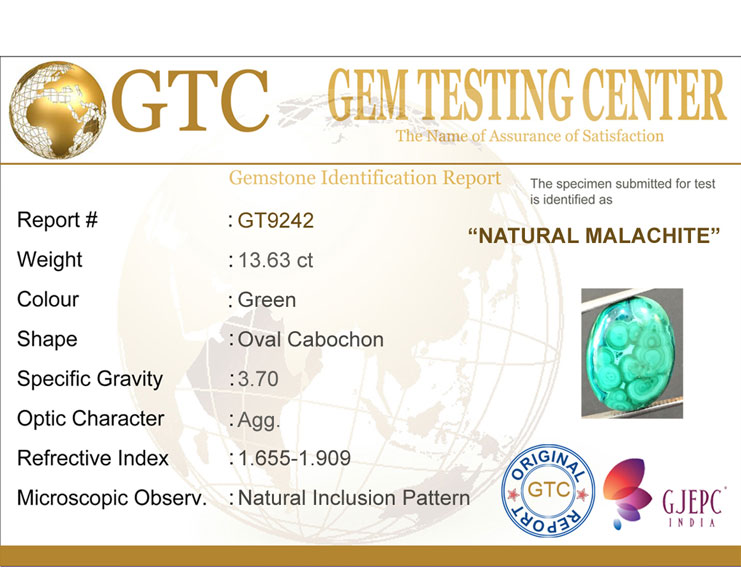 13.63 ct Natural Certified Malachite stone